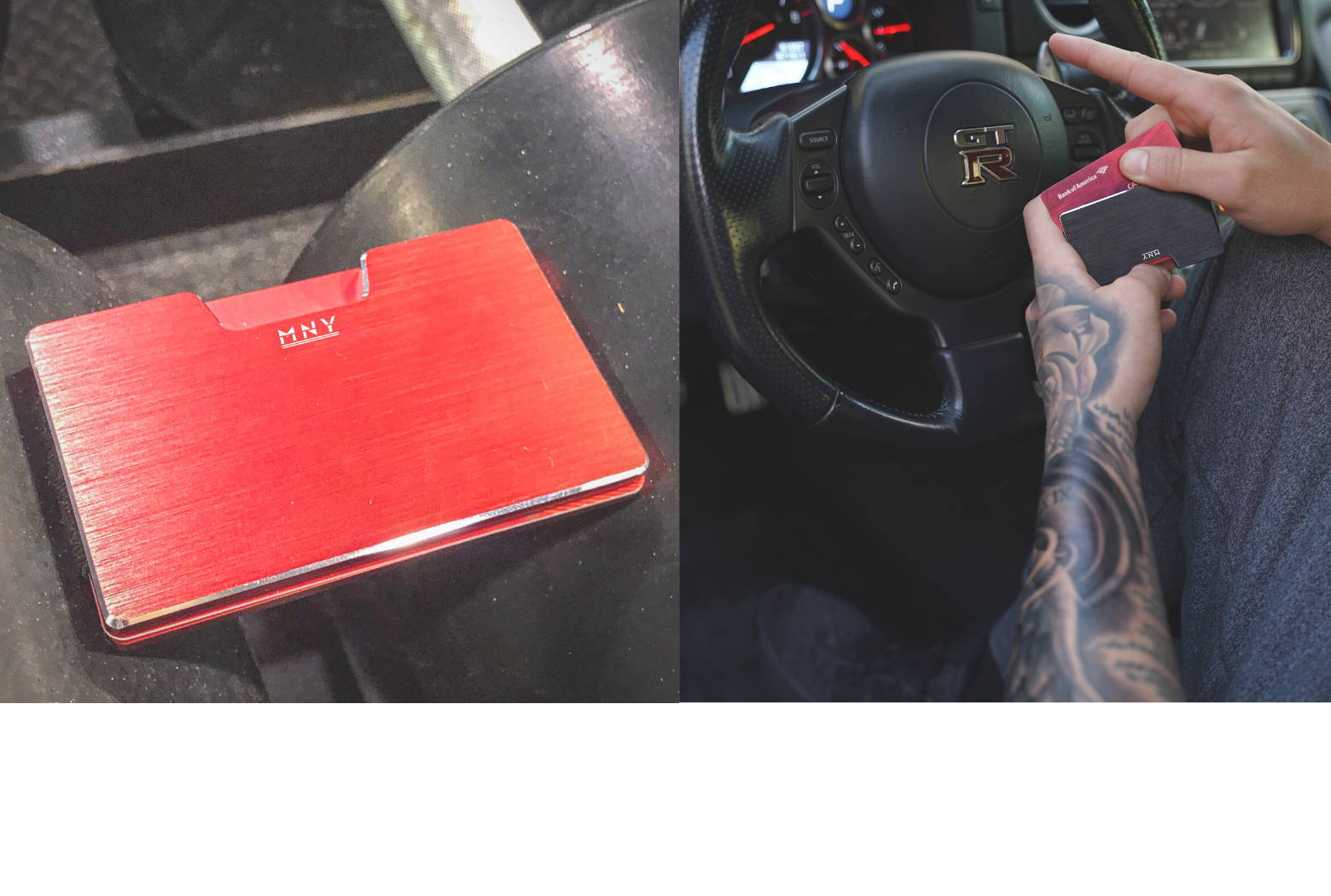 mnybrand wallet in luxury car